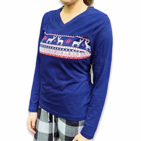 Legendary Whitetails Deer Top Cozy Cabin Lounge Tee Long Sleeve PJ Blue Size M - Picture 8 of 8